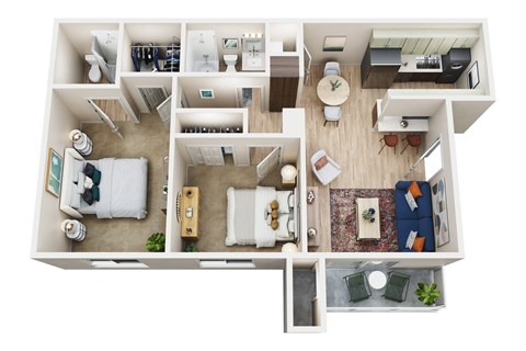 a 3d floor plan of a home with a bedroom and living room